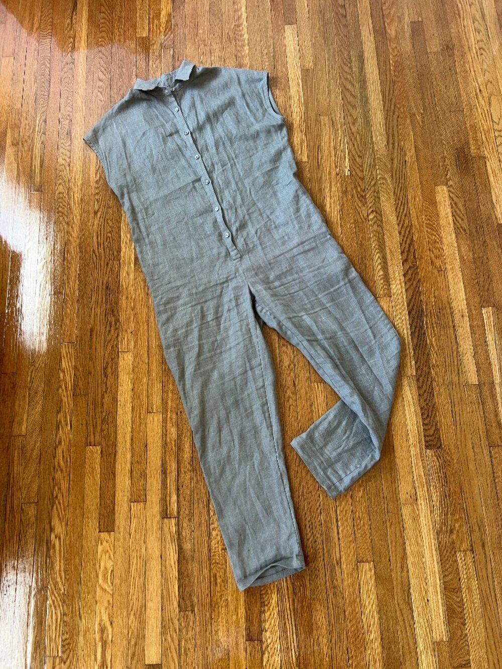 Marina Leight Atelier 100% Linen Olive Green Sleeveless Romper - Size 2 / Small